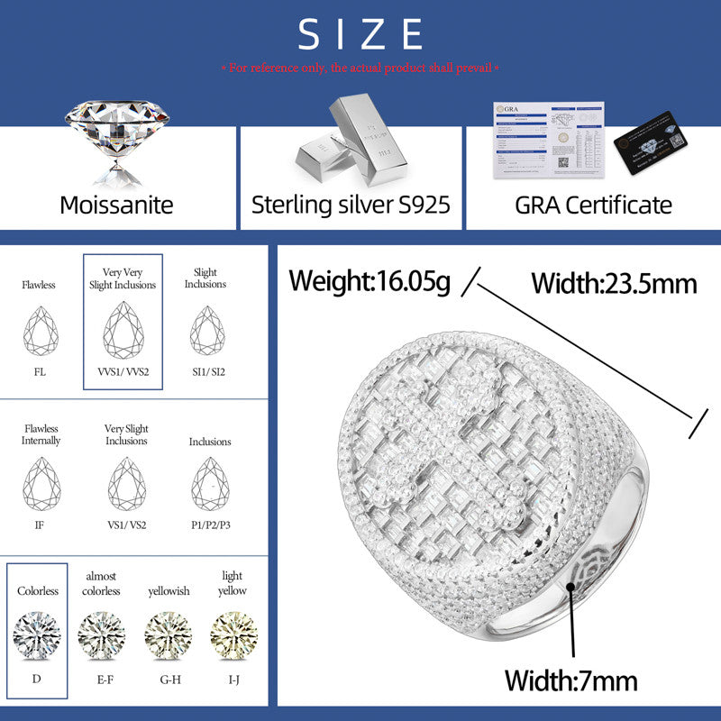 Men&#39;s Iced Blinged Out Baguette Sterling Silver Full Moissanite Diamond Cross Ring