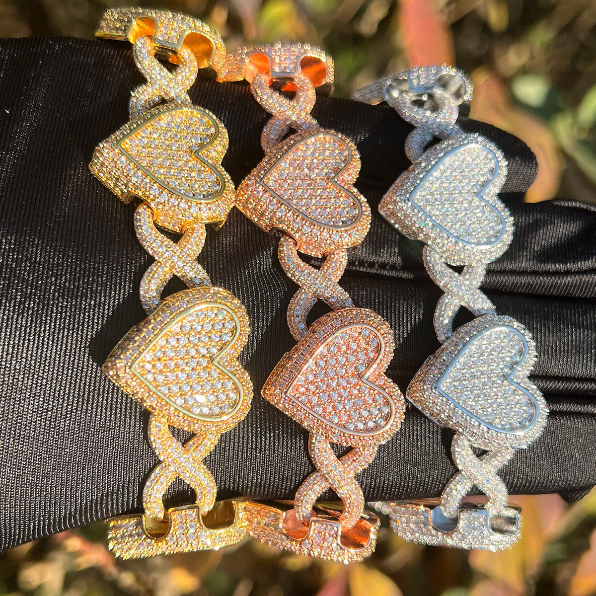 Infinity Love Bracelet | Iced Prong Set Heart Infinite Link Bracelet