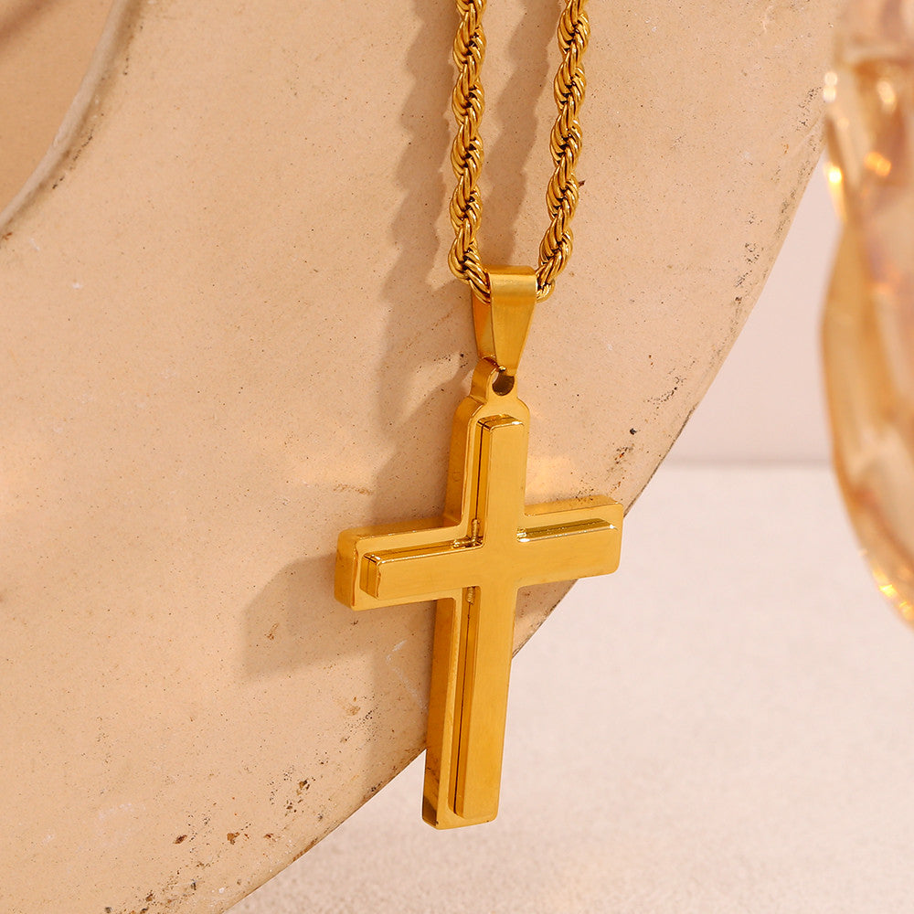 Waterproof Smooth Double Cross 18k Gold Silver Stainless Steel Rope Chain Pendant