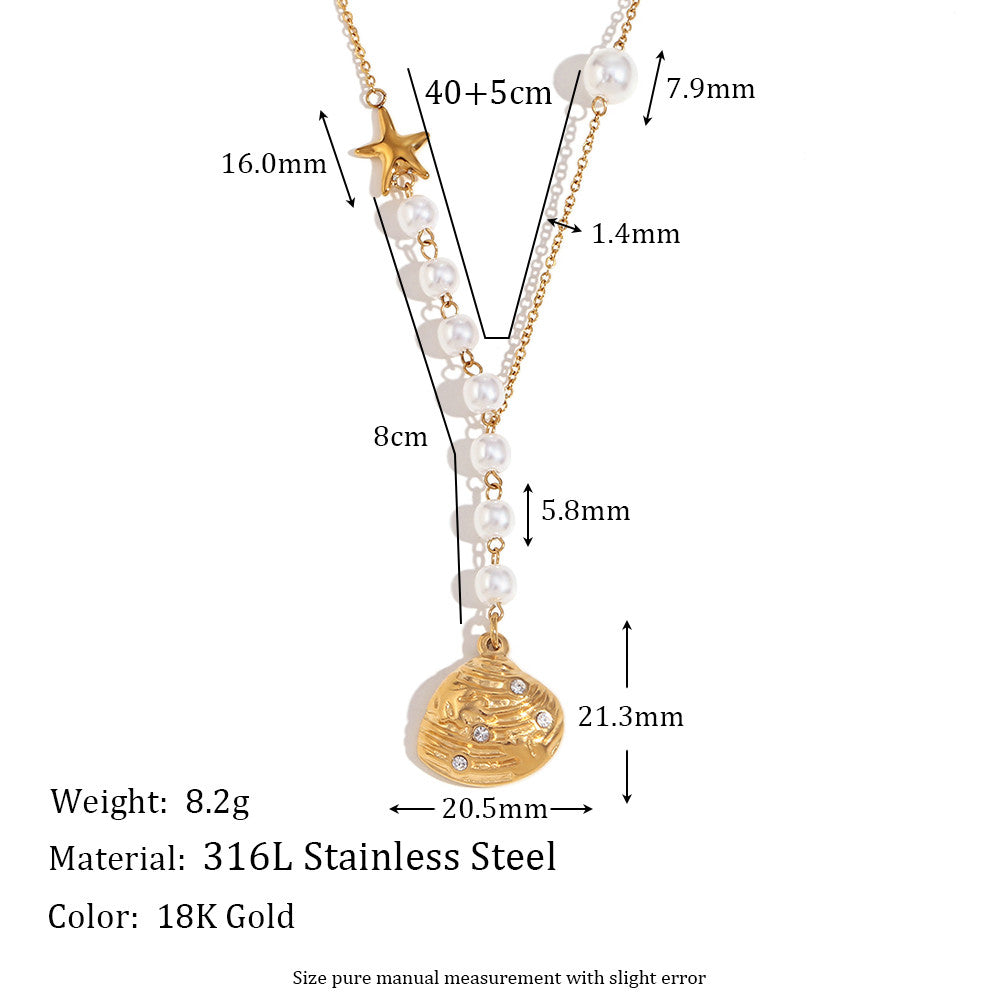 18k Gold Silver Stainless Steel Waterproof Seashells Starfish Pendants Necklace