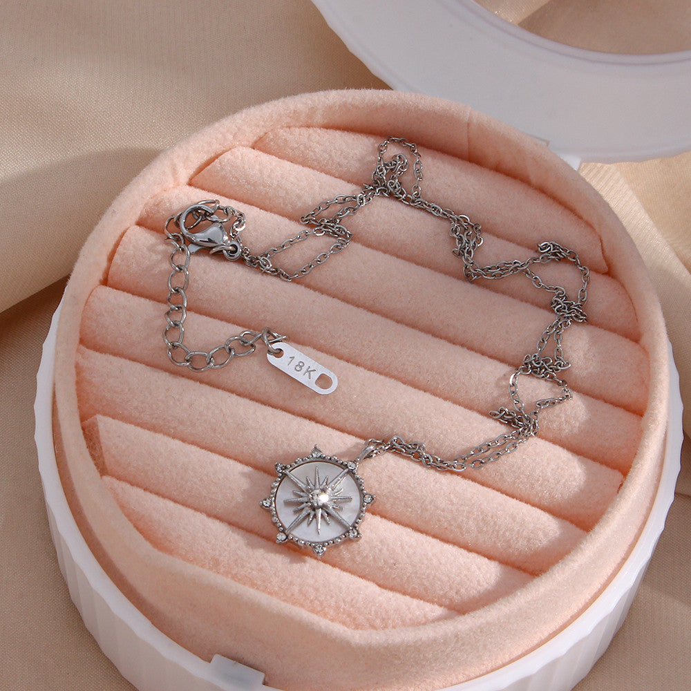 Ladies Natural Shell North Star 18k Gold Waterproof Stainless Steel Pendant Necklace