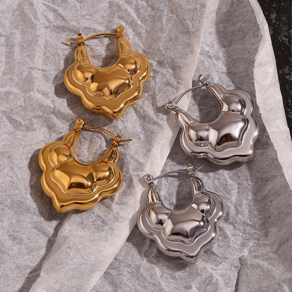 18k Gold Stainless Steel Hollow Double Layer Lotus Drop Waterproof Earrings