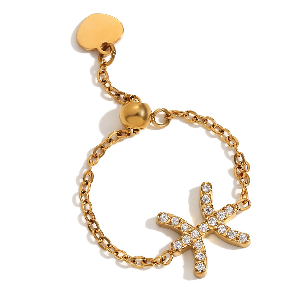 Ladies Waterproof 18k Gold Stainless Steel 12 Constellation Bling Adjustable Zodiac Rings