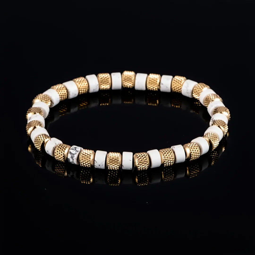 Natural Malachite |  18K Gold Over 304 Stainless Steel Mesh Beads Stone Elastic Stretch Bracelet