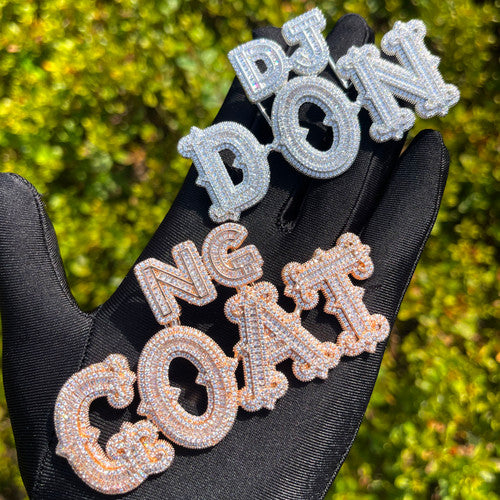 Leveled | VVS Diamond CZ 2 Level Iced Script Letter Blinged Out Nameplate Pendant