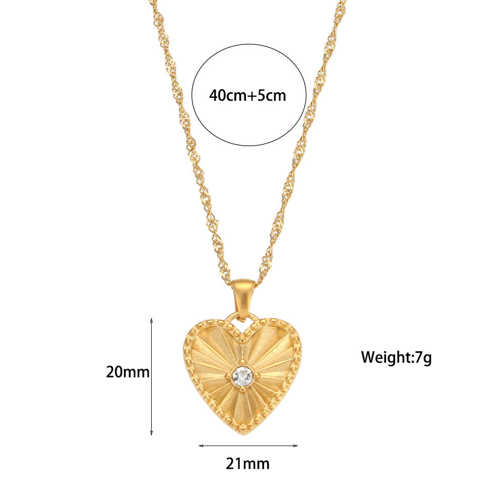 Ladies Bling 18k Gold Stainless Steel Hip Hop Heart Shape Jewelry Chain Necklaces