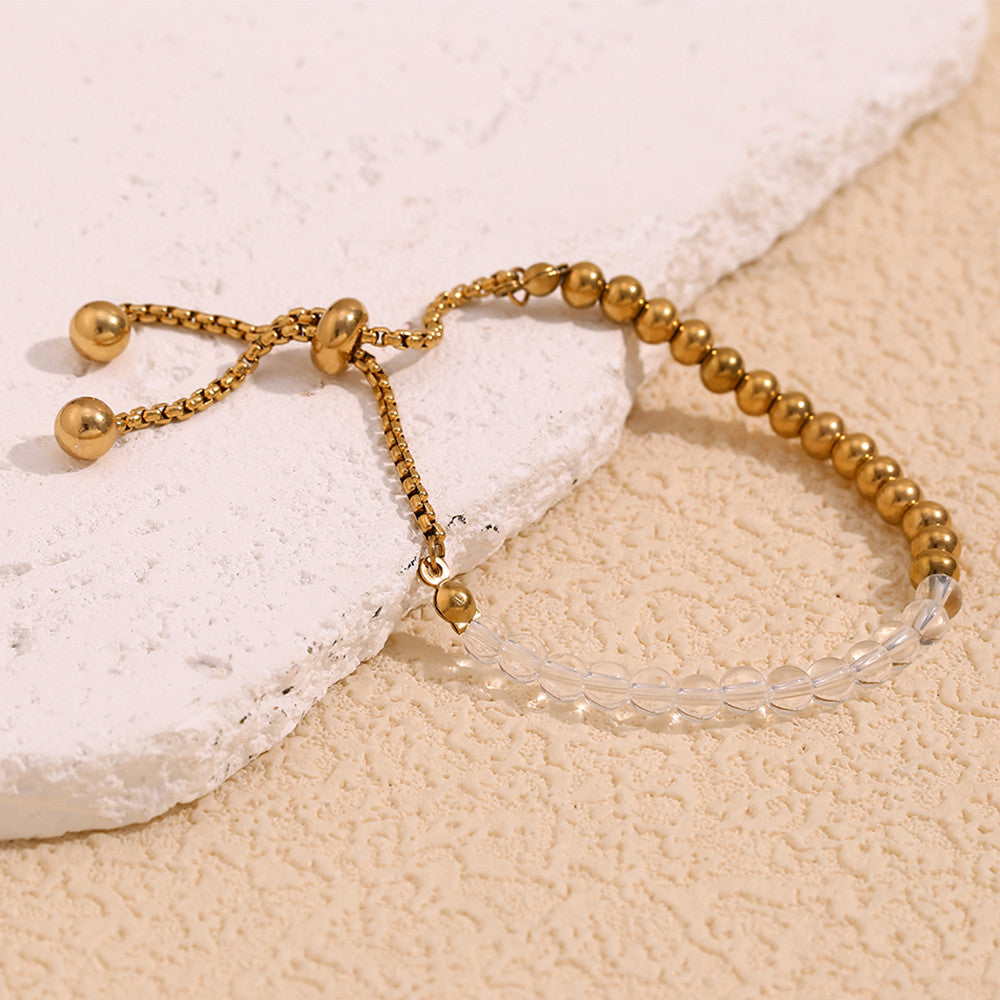 18k Gold Waterproof Clear Acrylic Half Stainless Steel Beads Adjustable Bracelet