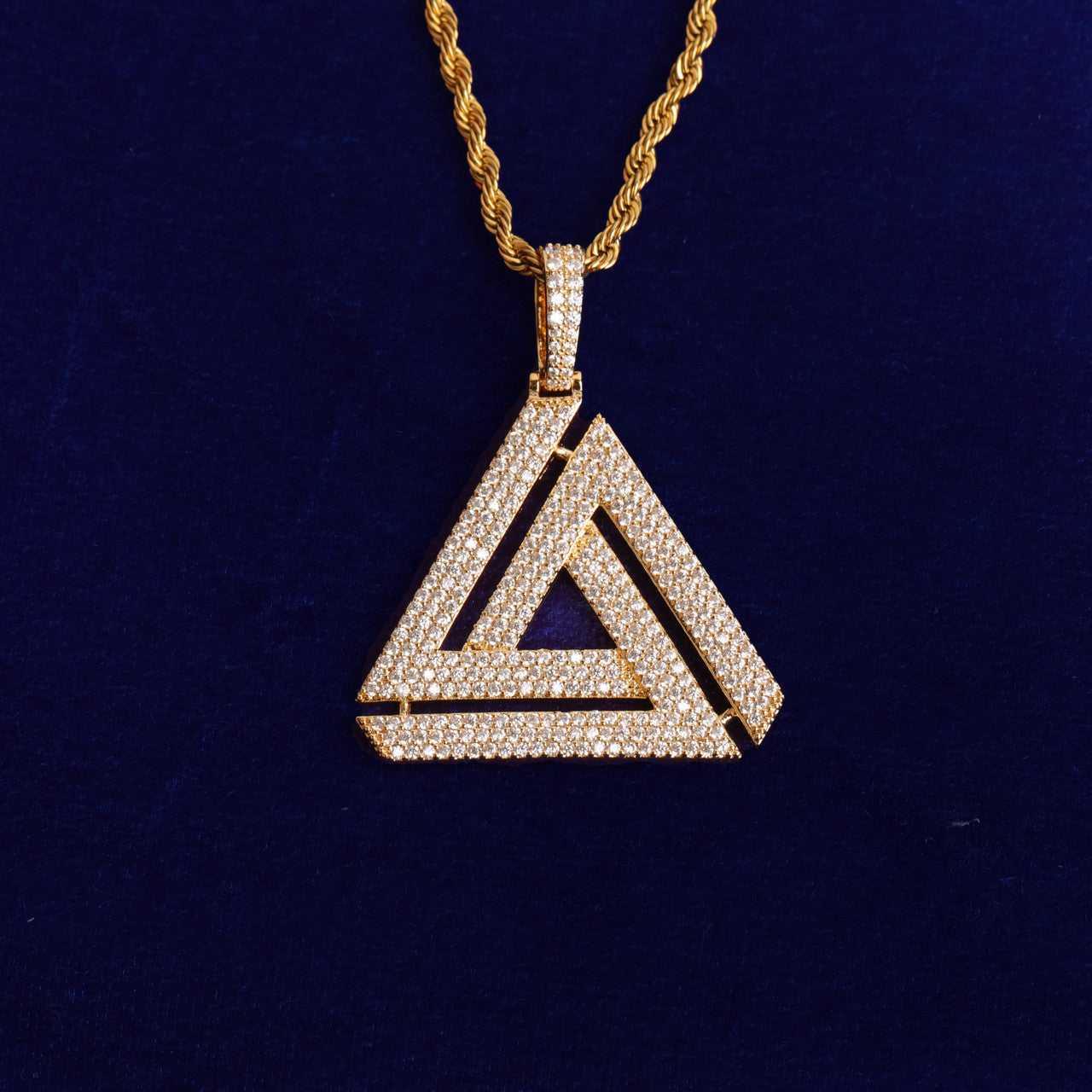 Flooded Ice Penrose Triangle Pyramid Hip Hop Pendant Chain Necklace