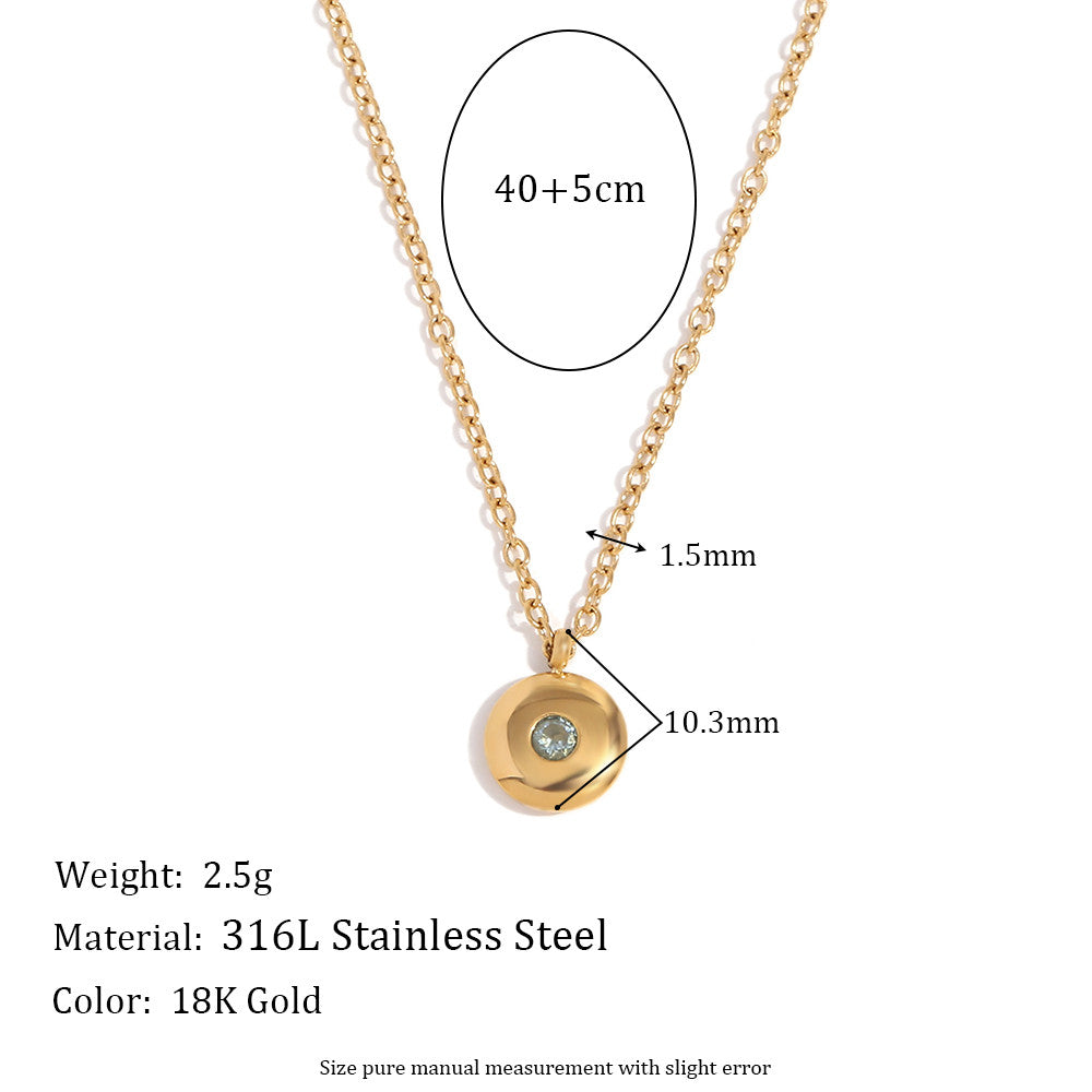 Ladies 18k Gold Simple 12 Month Birth Stone CZ 316L Stainless Steel Necklace