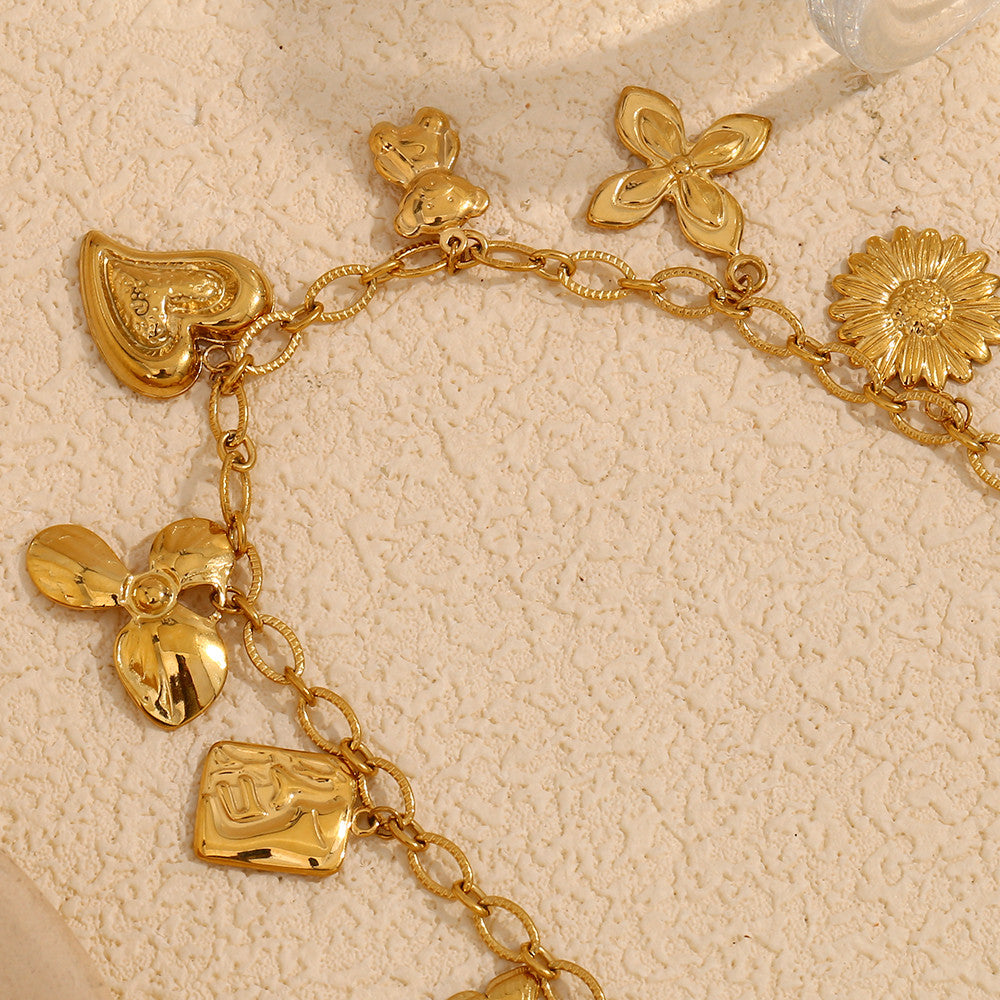 Ladies Stainless Steel Stylish 18k Gold Waterproof Choker Butterfly Flower Heart Necklace