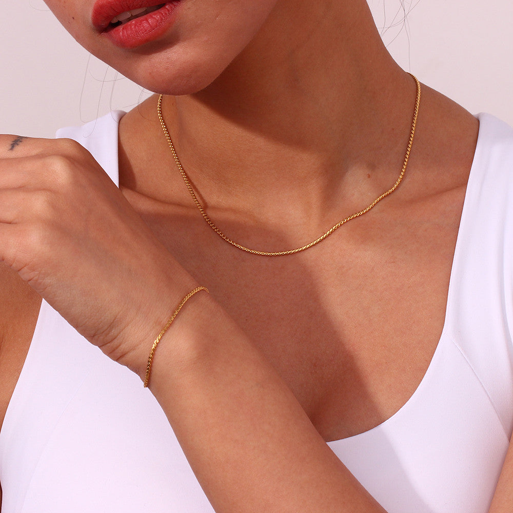 Ladies 18k Gold Silver Color Stainless Steel 1.8MM Snake Chain Necklace Waterproof