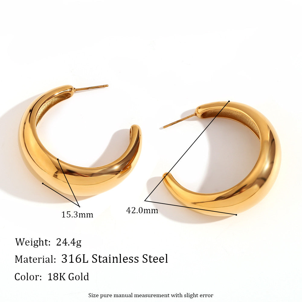Solid Stainless Steel Silver 18k God Crescent Moon 42mm Large Hoop Earrings