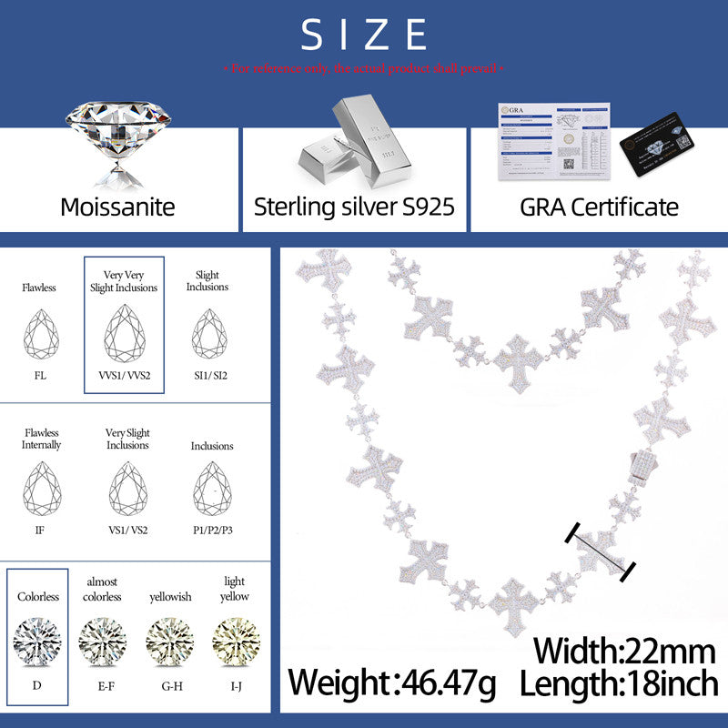 Crossed Link | Solid 925 Sterling Silver Moissanite Diamond Cross Link Hip Hop Chain