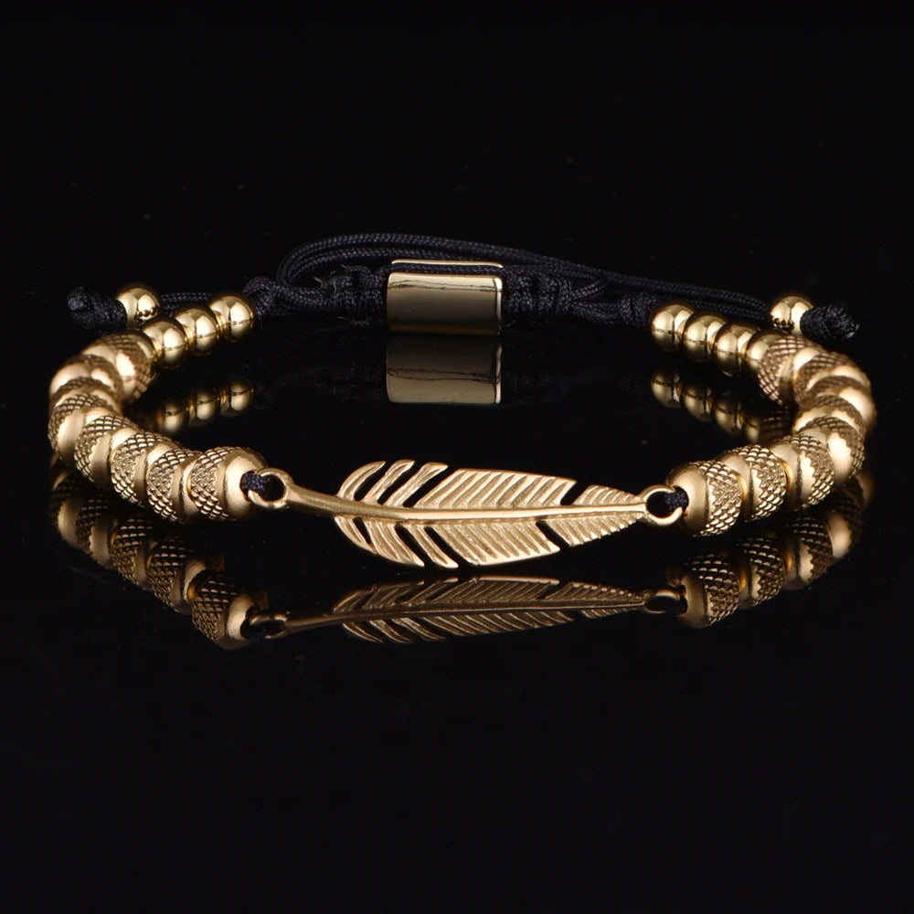 Royal Wisdom ll | 316L Stainless Steel Bead Link Eagles Feather Bracelet