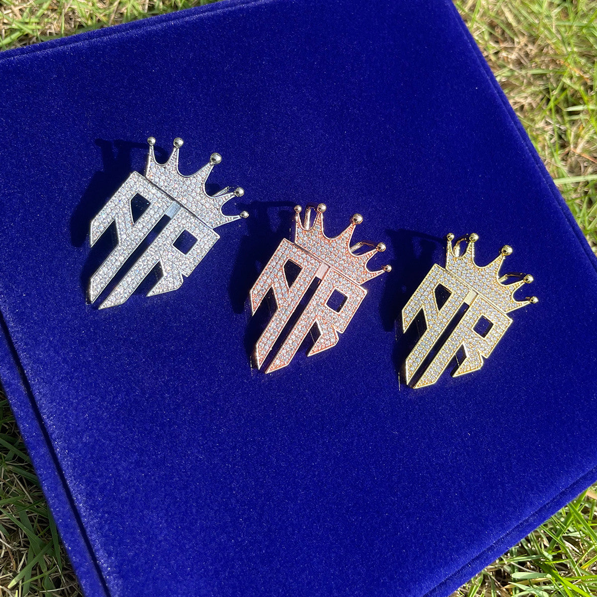 24k Gold 925 Silver Rose Gold Iced Double R Kings Crown Hip Hop Pendant