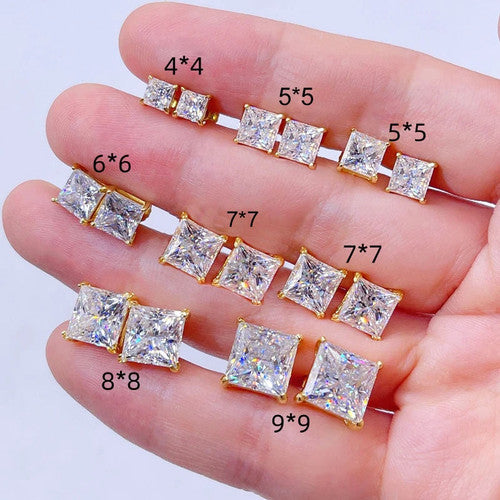 Flooded Ice Princess Cut Screw Back Push Back 3mm - 10mm Clear Stone Earrings