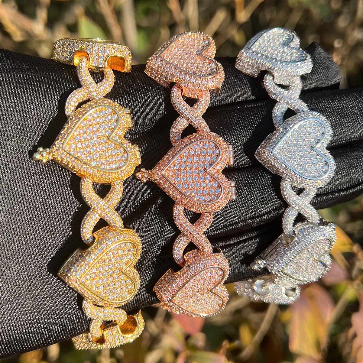 Infinity Love Bracelet | Iced Prong Set Heart Infinite Link Bracelet