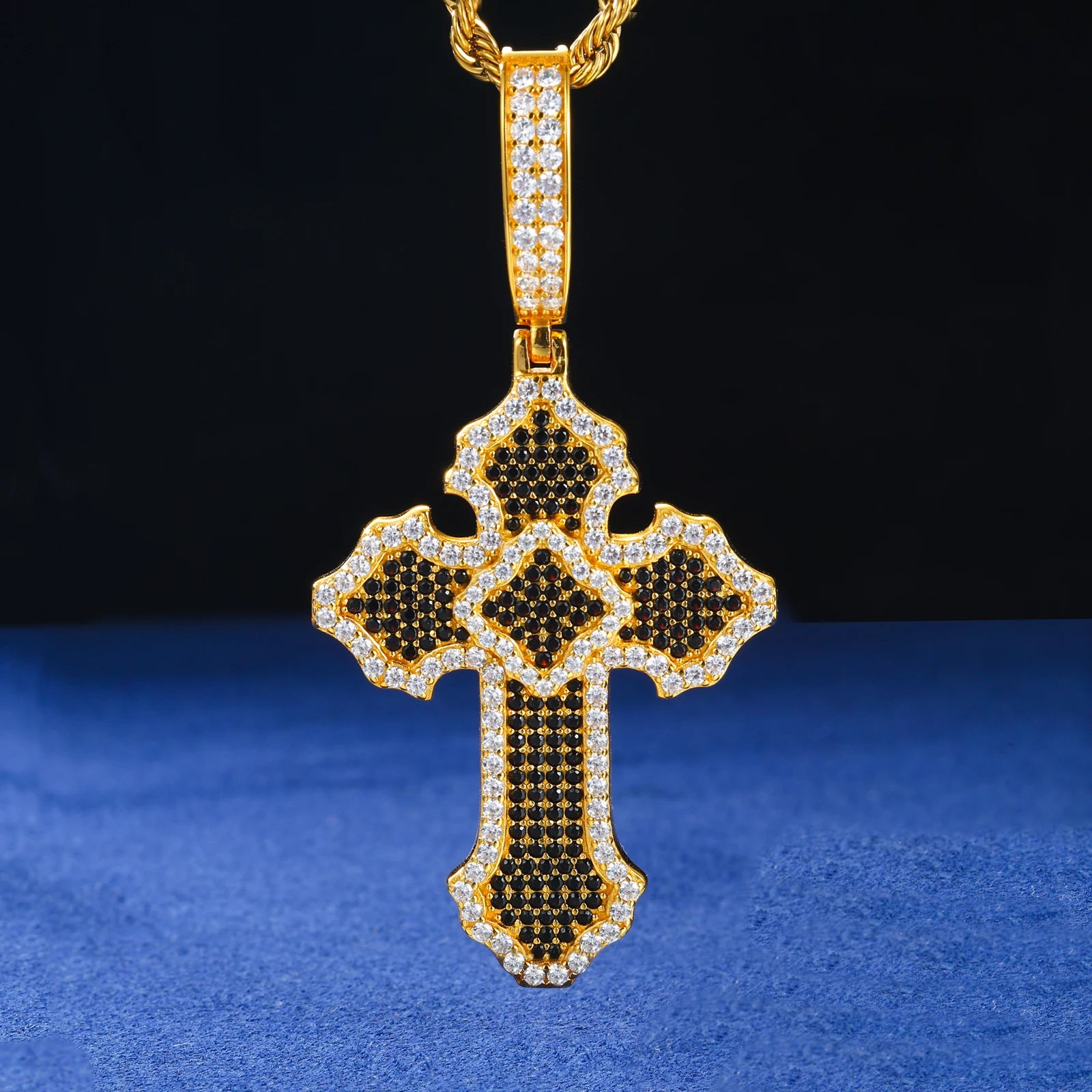 Cross Of Peace | Moissanite Diamond Solid Sterling Silver Black VVS Hip Hop Cross Pendant