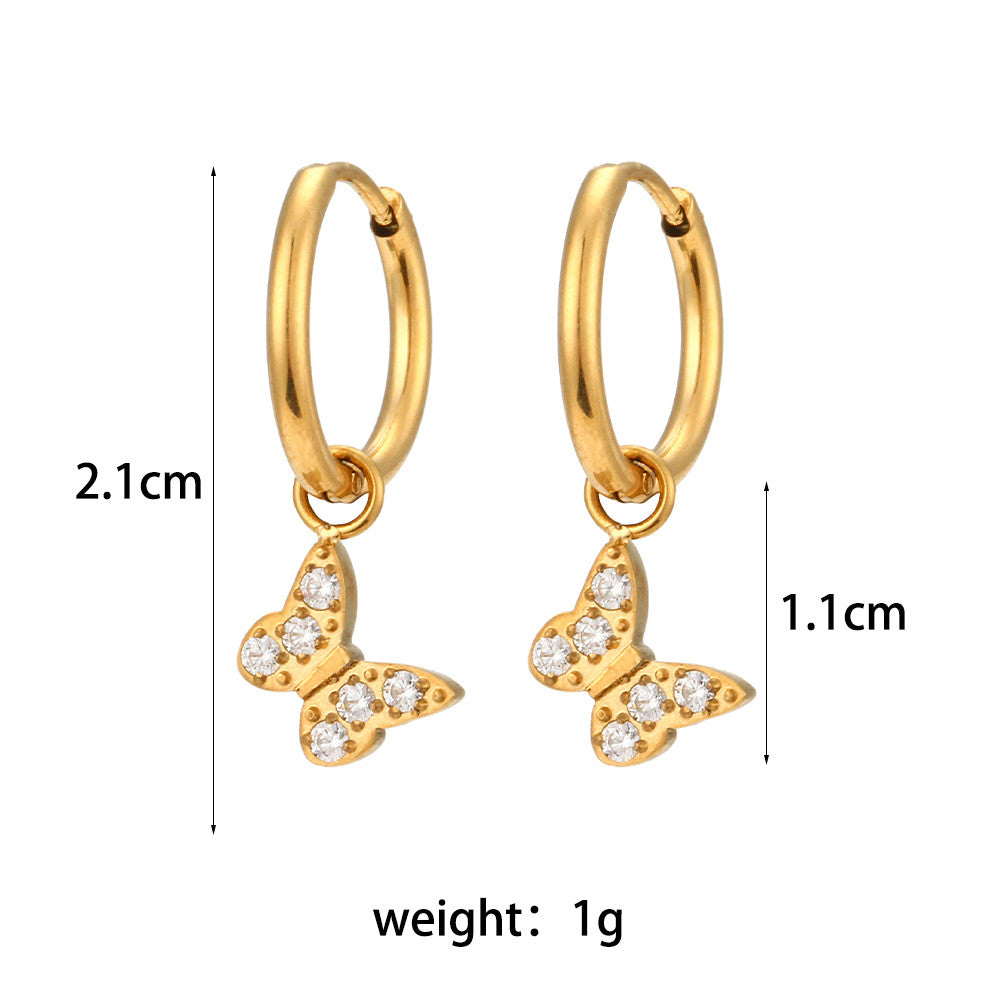 18k Gold Stainless Steel Waterproof Bling CZ Charm Cross Heart Butterfly Star Earrings