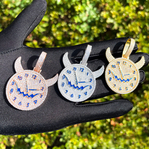 Illusion Of Time | Prong Set VVS Diamond Stone Iced Evil Clock Pendant