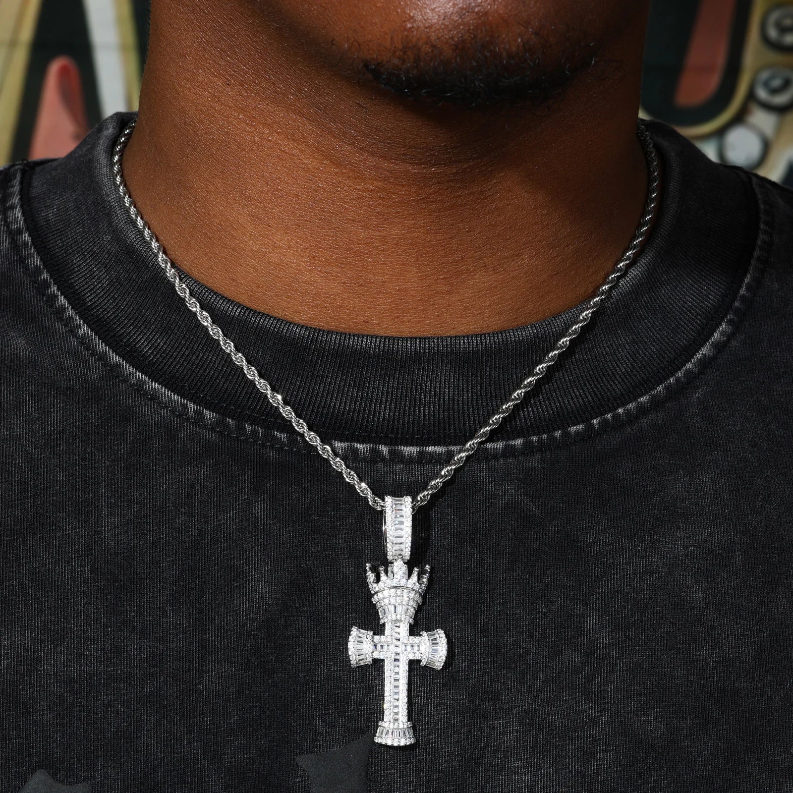 Crown Of Kings | Solid 925 Sterling Silver D VVS1 Moissanite Crown Of Kings Cross Pendant
