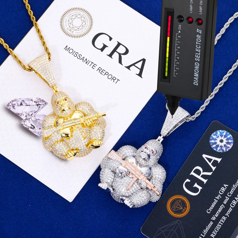 Gorilla Business | Luxury Real 925 Silver D VVS1 Moissanite Gorilla Chopper Pendant