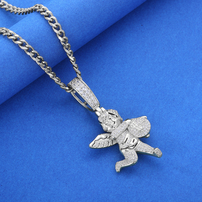 Run With The Bag | Moissanite Diamond 925 Silver Money Bag Angel Hip Hop Pendant