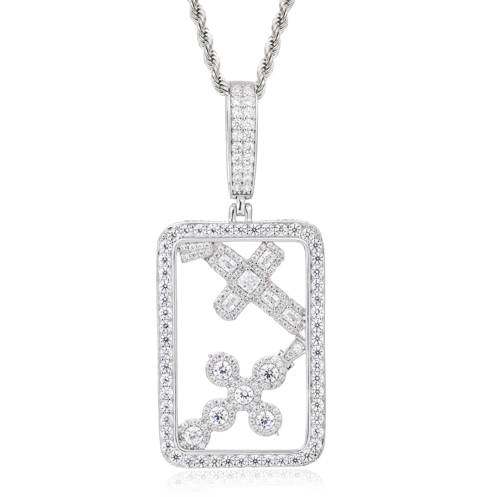 Boxed Double Cross | 925 Sterling Silver Moissanite Iced Blinged Out Cross Pendant