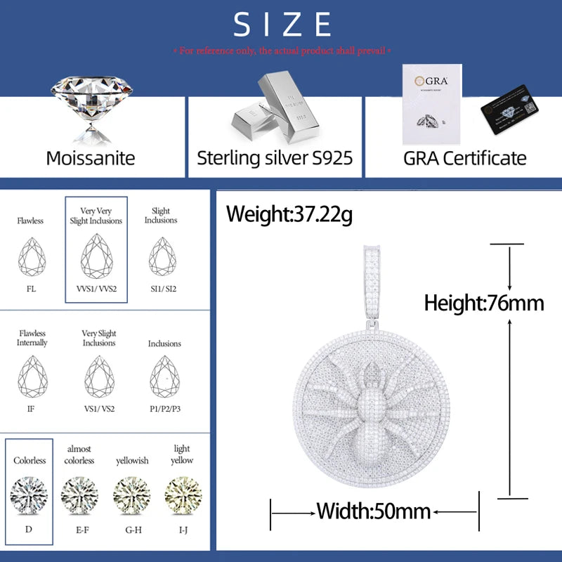Spida | 925 Sterling Silver Luxury Moissanite Diamond Spider Hip Hop Pendant