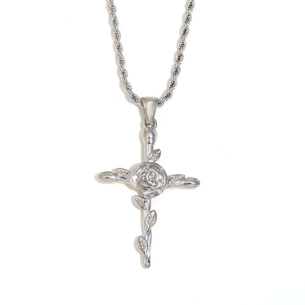 Women's 18k Gold Waterproof Designer Birth Month Flower Cross Tarnish Free Necklace