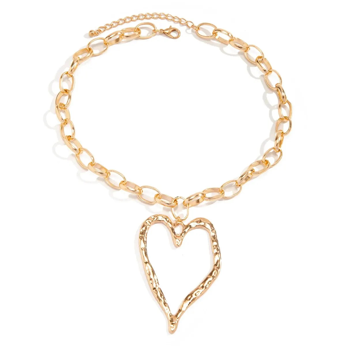 Ladies Big Heart Big Love Hip Hop Thick Rolo Link Pendant Chain Necklace