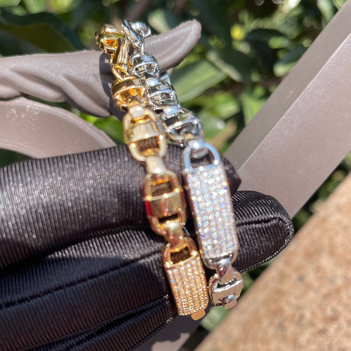 Mens 8mm Square Cluster Stone Swag Lock 24k 925 Silver Hip Hop Bracelet