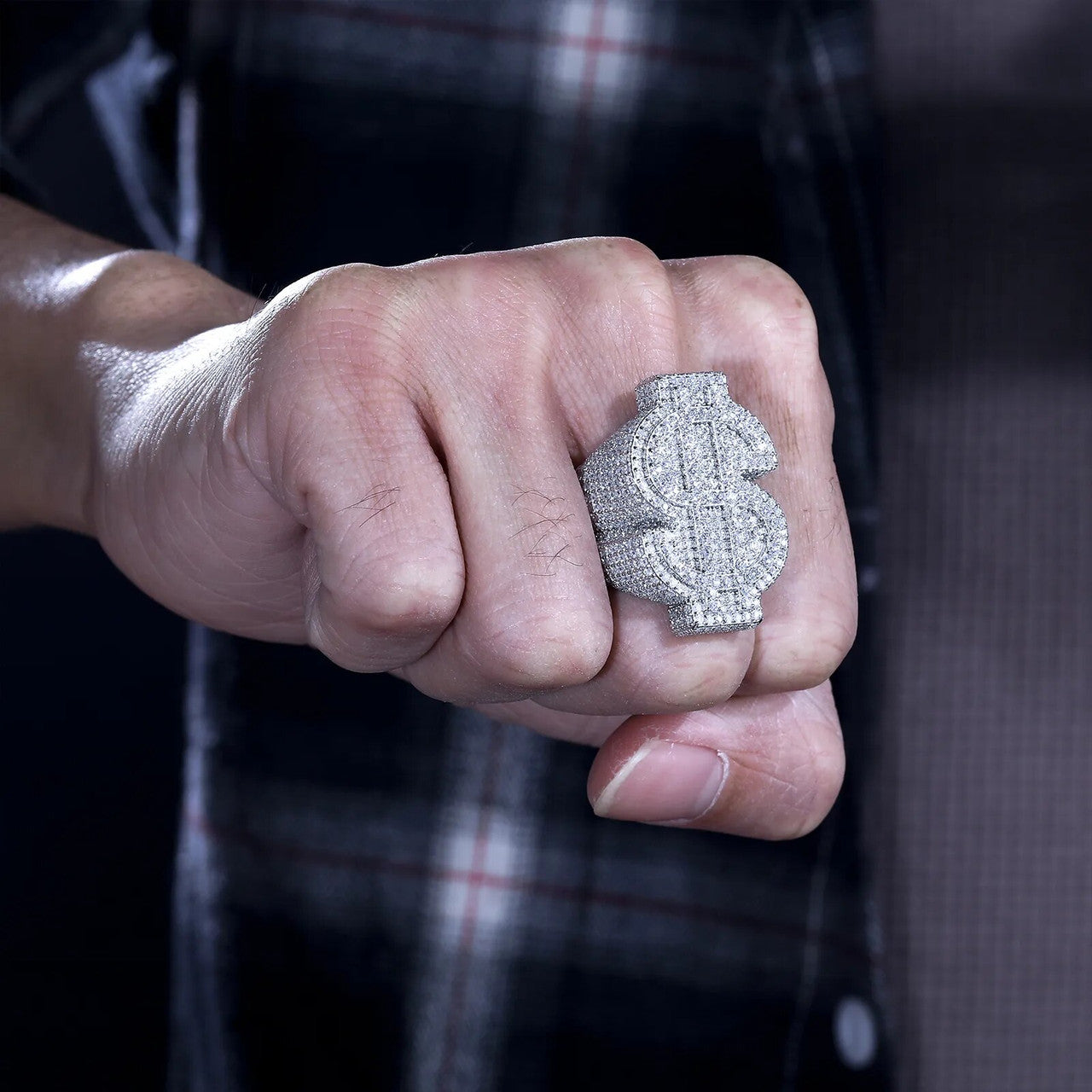 Genuine VVS Diamond Cash Money Dollar Sign Solid Sterling Silver Hip Hop Rings