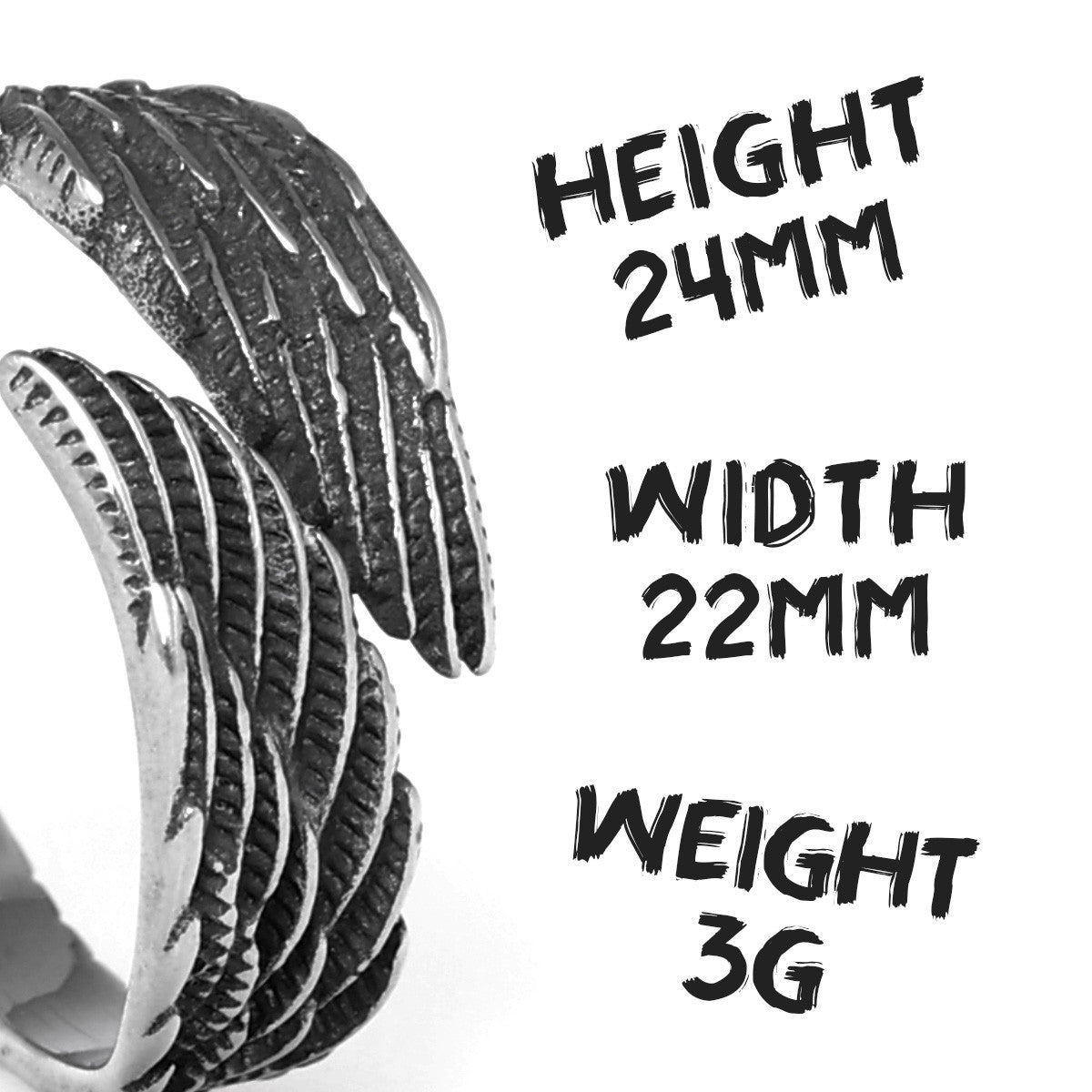 316L No Fade Stainless Steel Street Wear Casual Angel Wings Rings