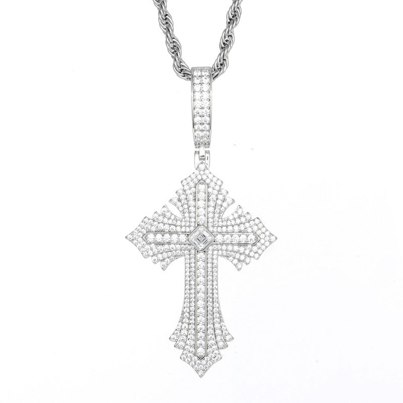 Radiance | Solid Silver Moissanite Diamond Radiant Cross Hip Hop Pendant Chain