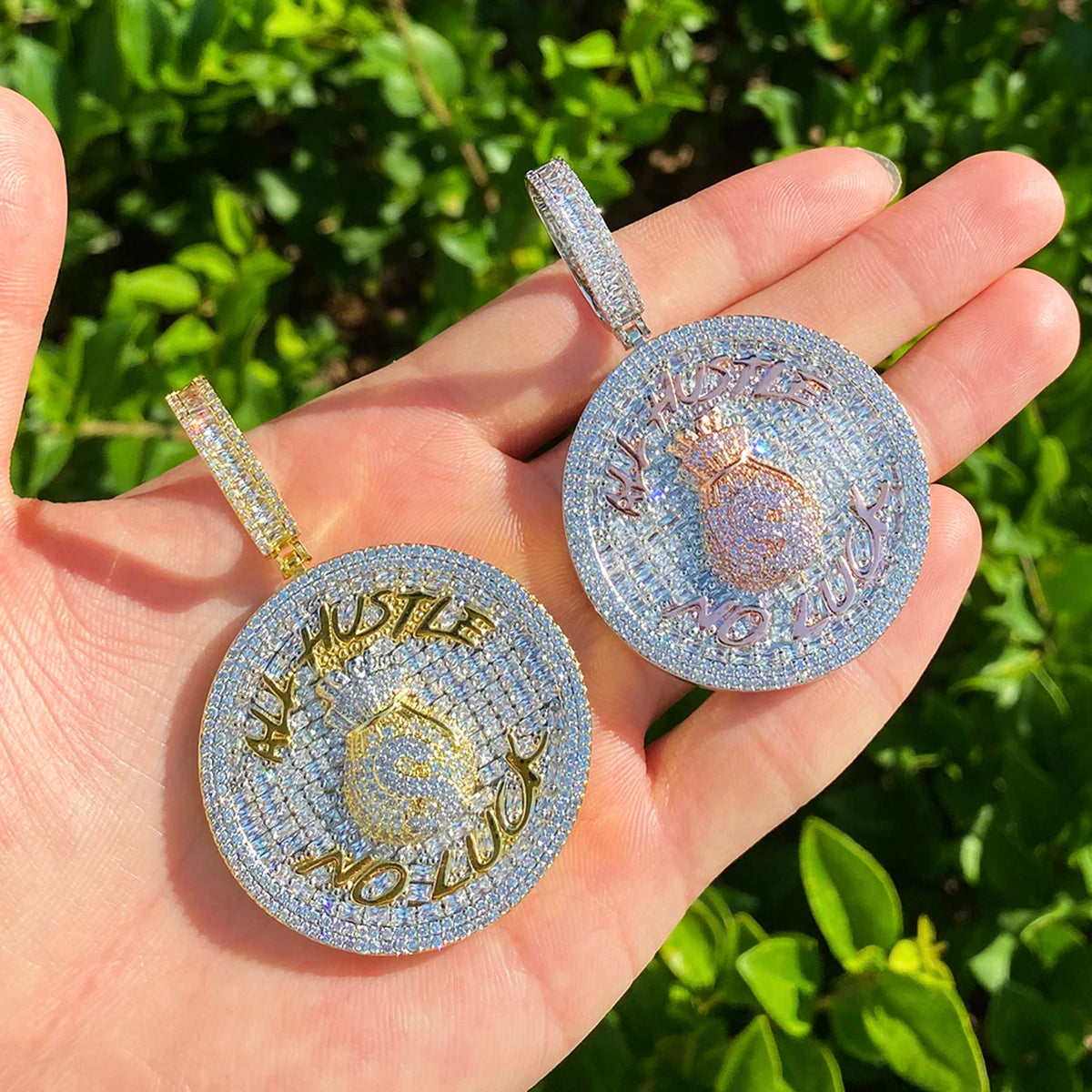 All Hustle No Luck | VVS Diamond CZ Iced Blinged Out Hip Hop Pendant