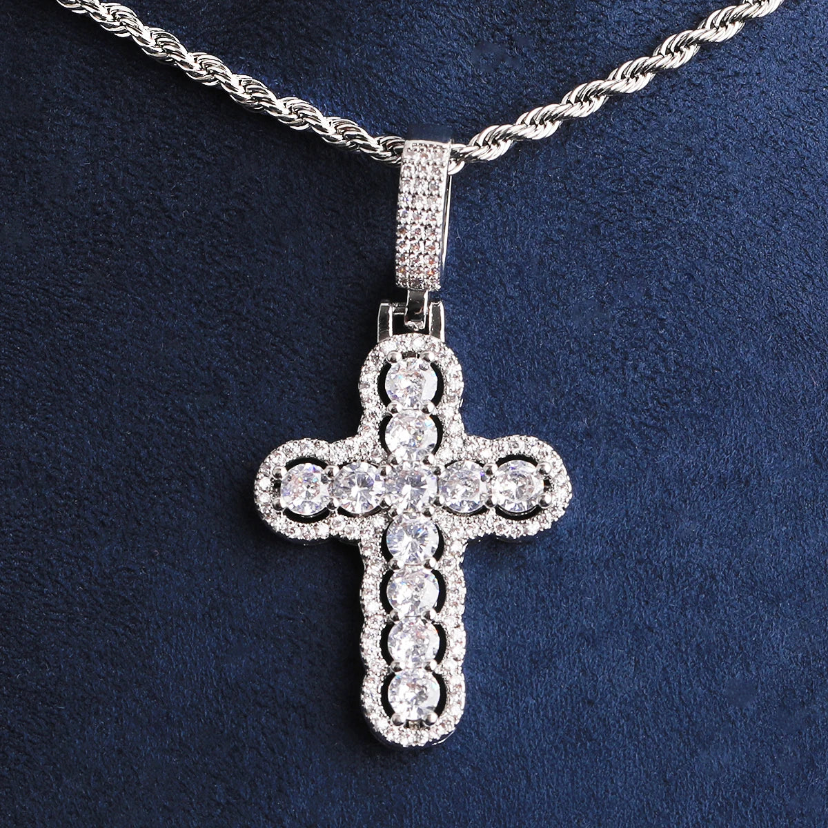 Clustered Ice | Prong Set VVS Diamond CZ Stone Cross Iced Blinged Out Pendant