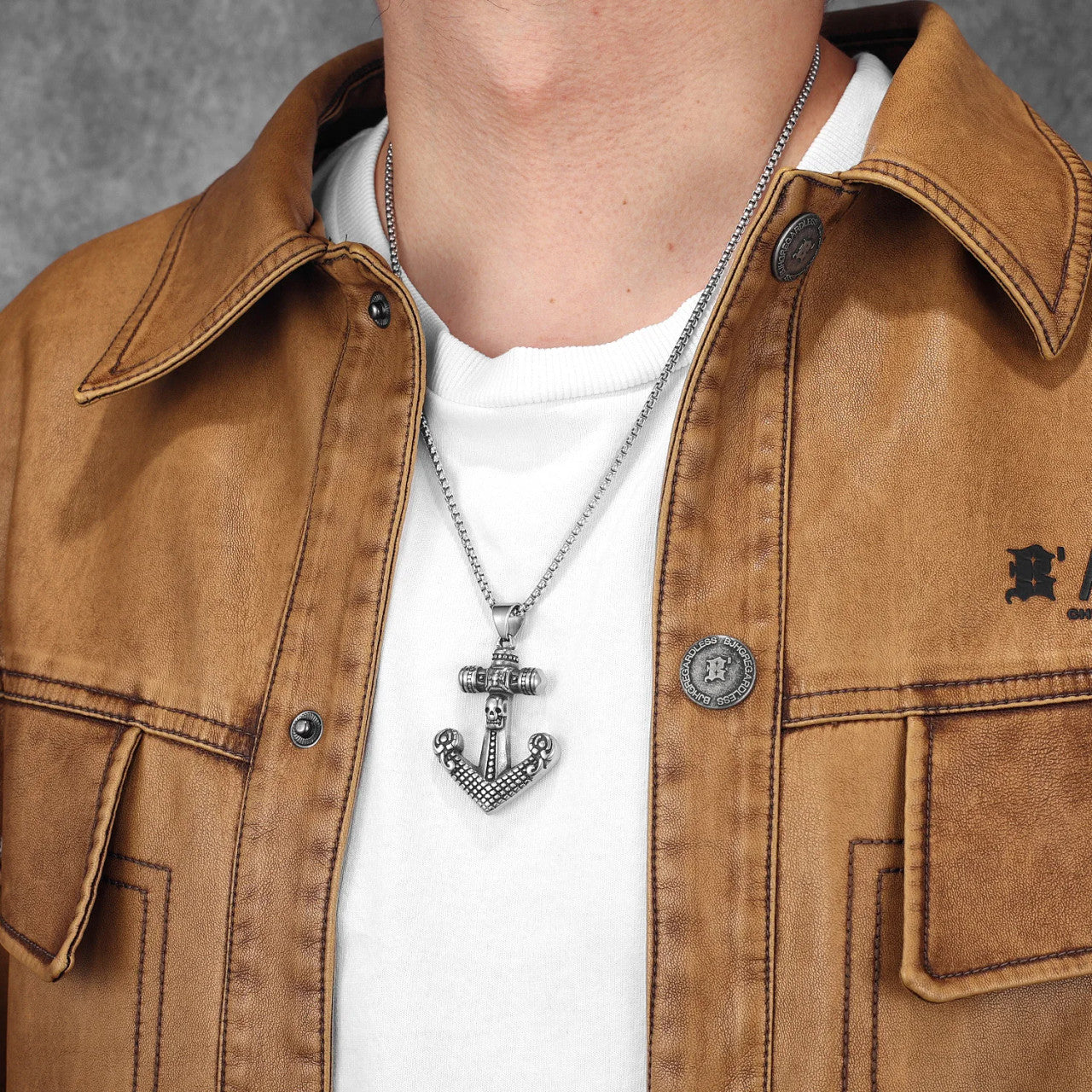 Skull Cross Anchor |  316L Solid Stainless Steel Textured Cross Anchor Hip Hop Pendant