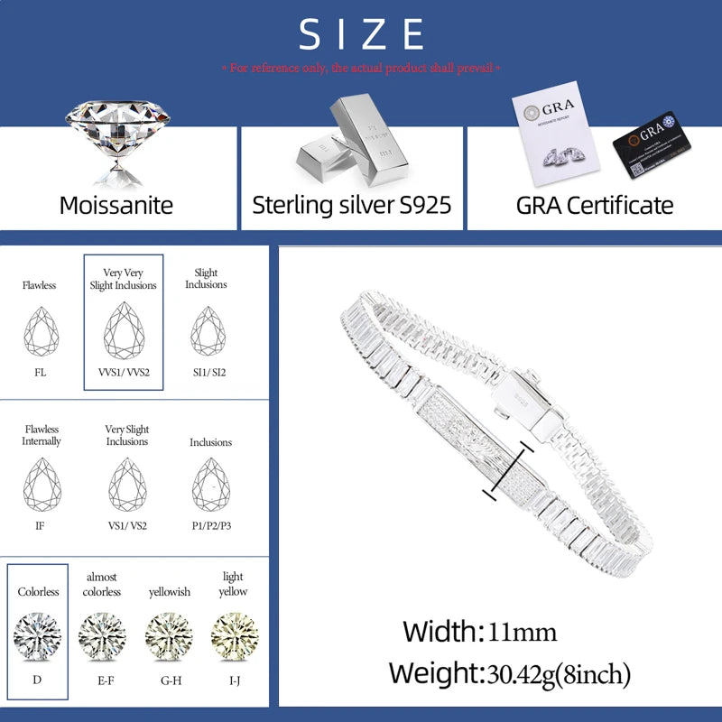 San Judas II | Luxury 925 Silver VVS Diamond Moissanite Baguette Tennis Bracelet
