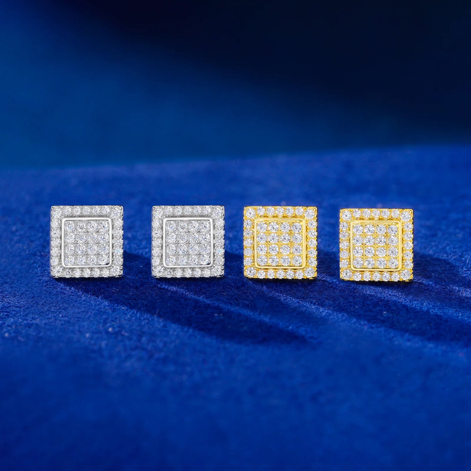 Sparkling Clusters |  Iced Blinged Out Moissanite Diamond Square Cluster Stud Earrings