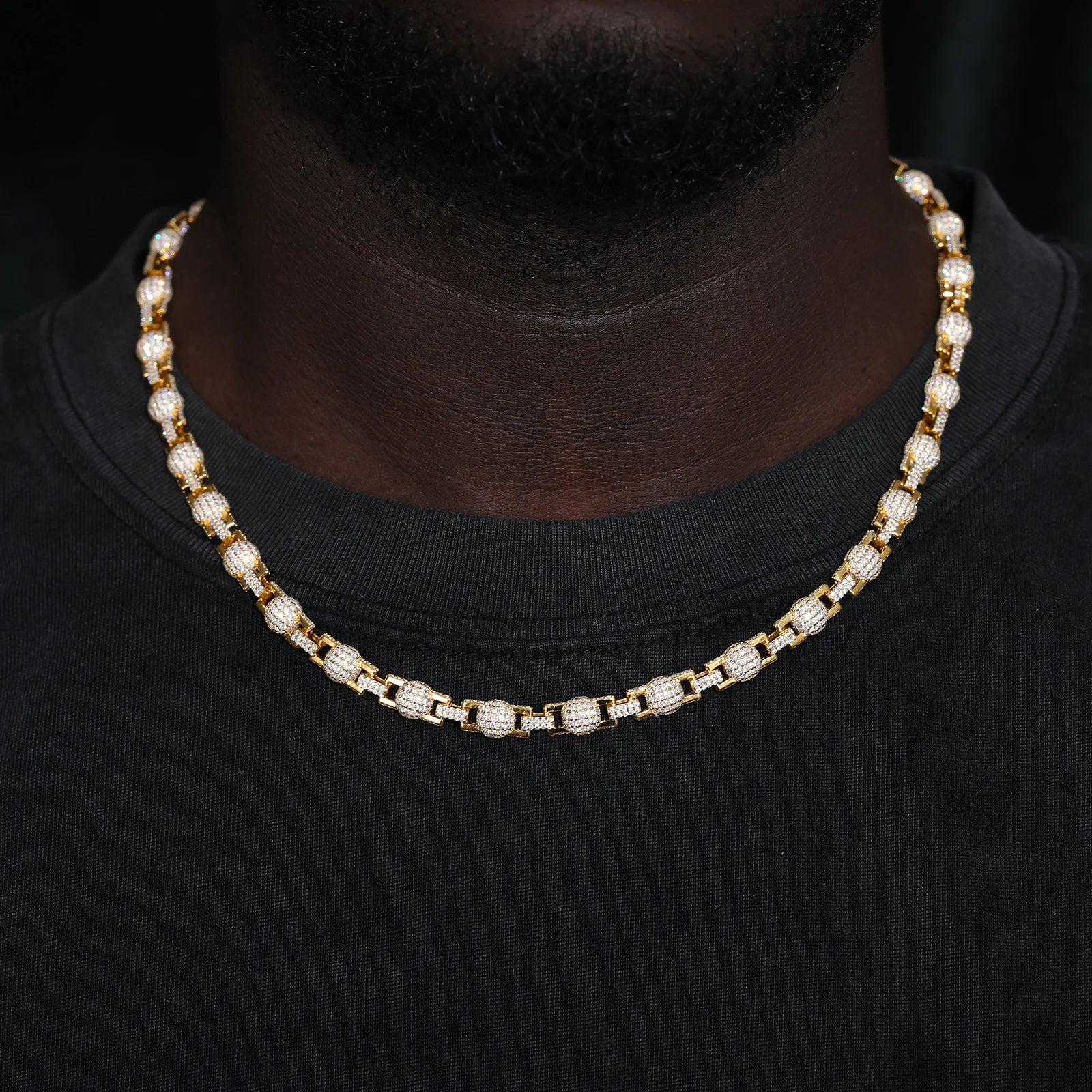 Ball N Chain | Solid 925 Silver Moissanite Iced Blinged Out Ball Link Hip Hop Chain Bracelet Set