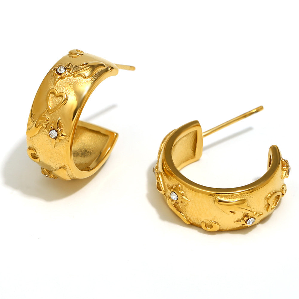 18k Gold Silver Stainless Steel Waterproof Lover World Tarot Cards Series Stud Earrings