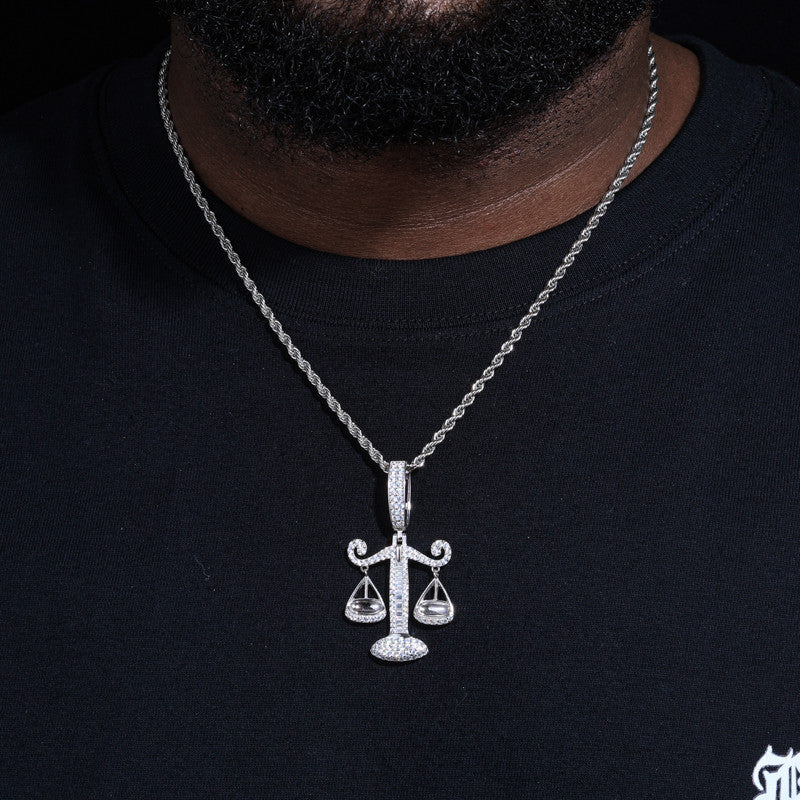 The Balanced | Solid Sterling Silver Libra Scale Moissanite Diamond Hip Hop Pendant