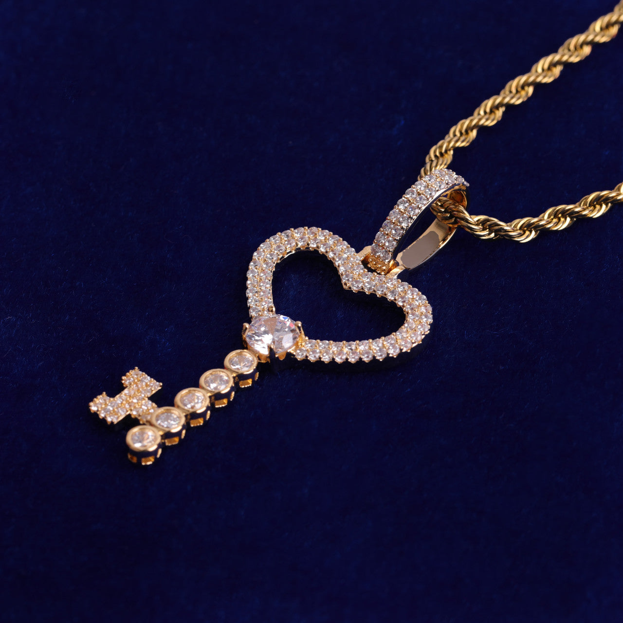 Ladies Bling Bling Key to My Heart Gold Silver Rose Gold Pendant Necklace