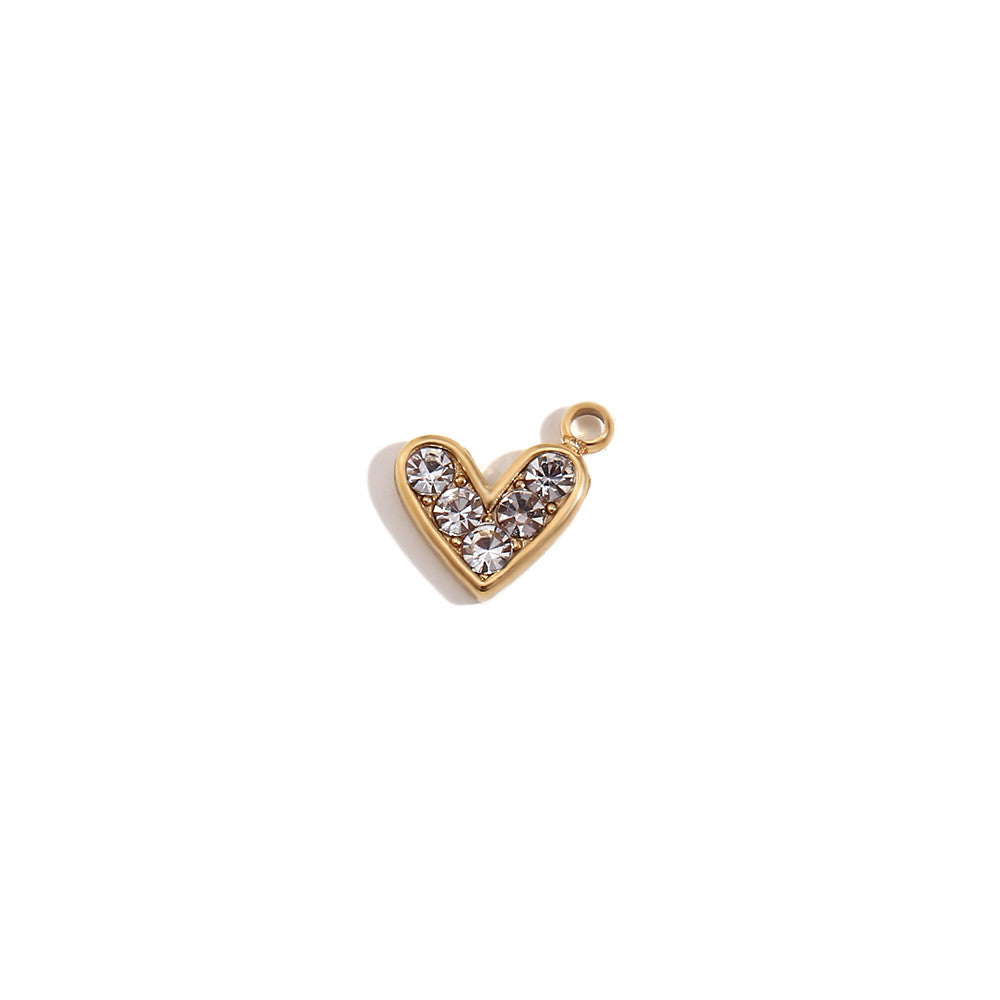 Charms | 18k Gold Stainless Steel No Fade Bead Heart-shaped Key Rainbow Necklace Charms