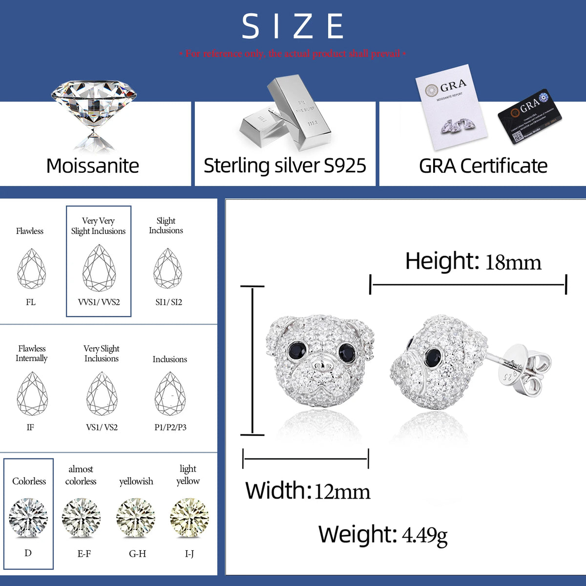 Pockets The Pup | Puppy Dog 925 Sterling Silver Moissanite Diamond Iced Blinged Out Earrings