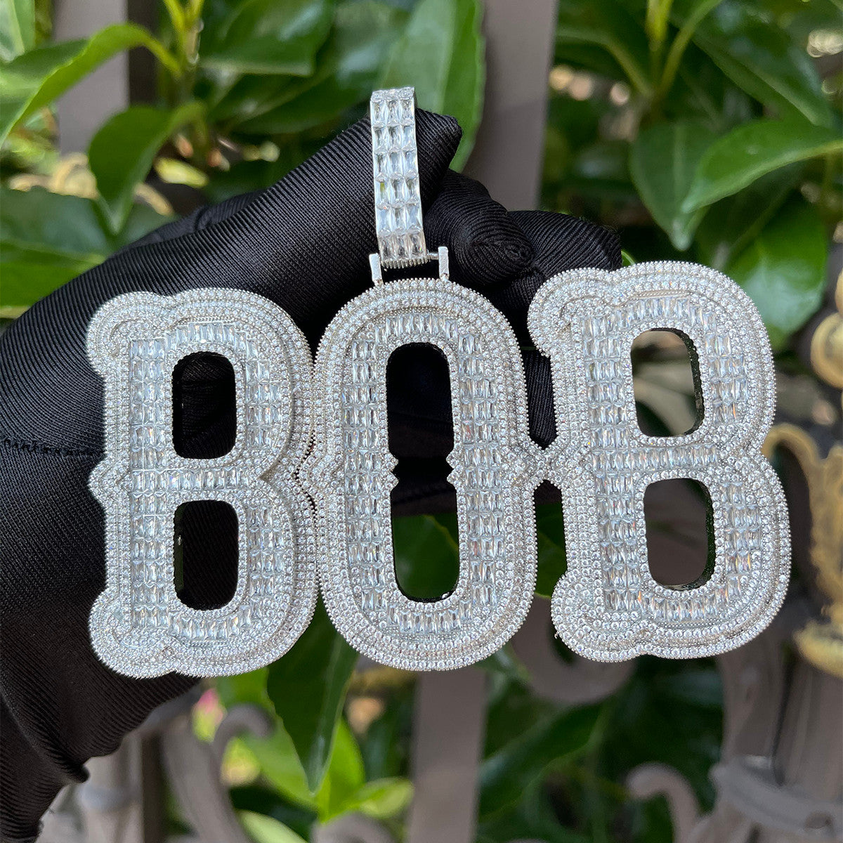 Total Iced Baguette Stone Custom Jewelry Name Plate Hip Hop Pendants