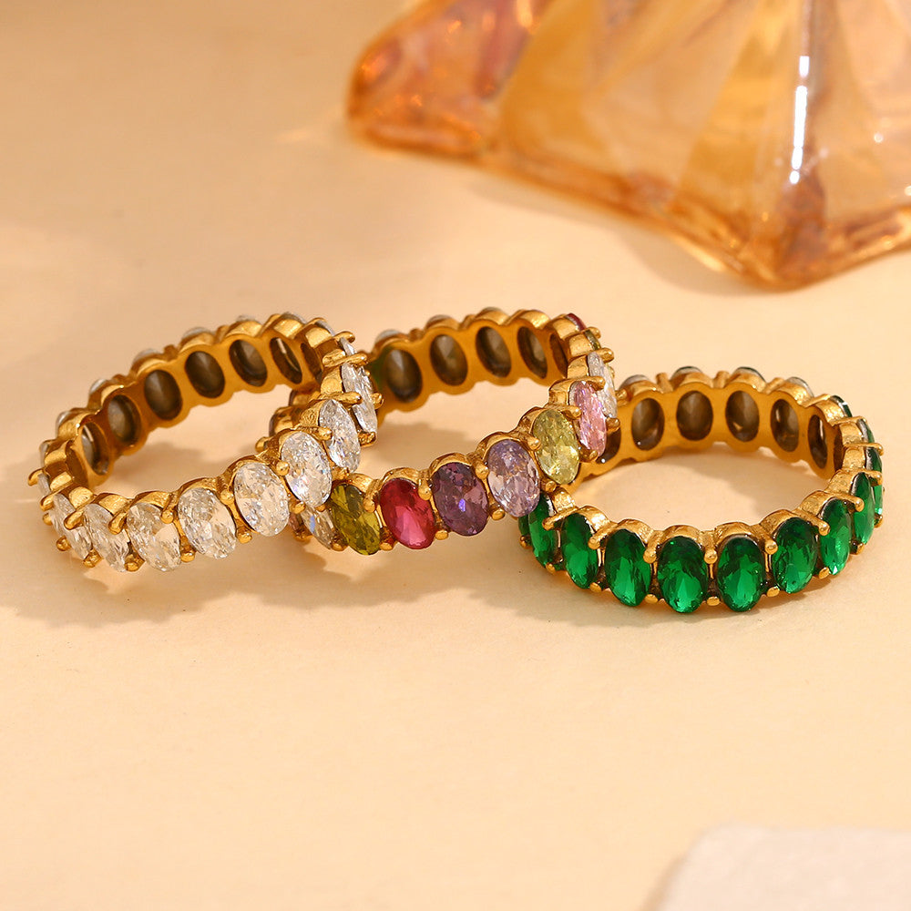 18k Gold Waterproof CZ Stainless Steel Wedding Party Oval Shape Zircon Rings