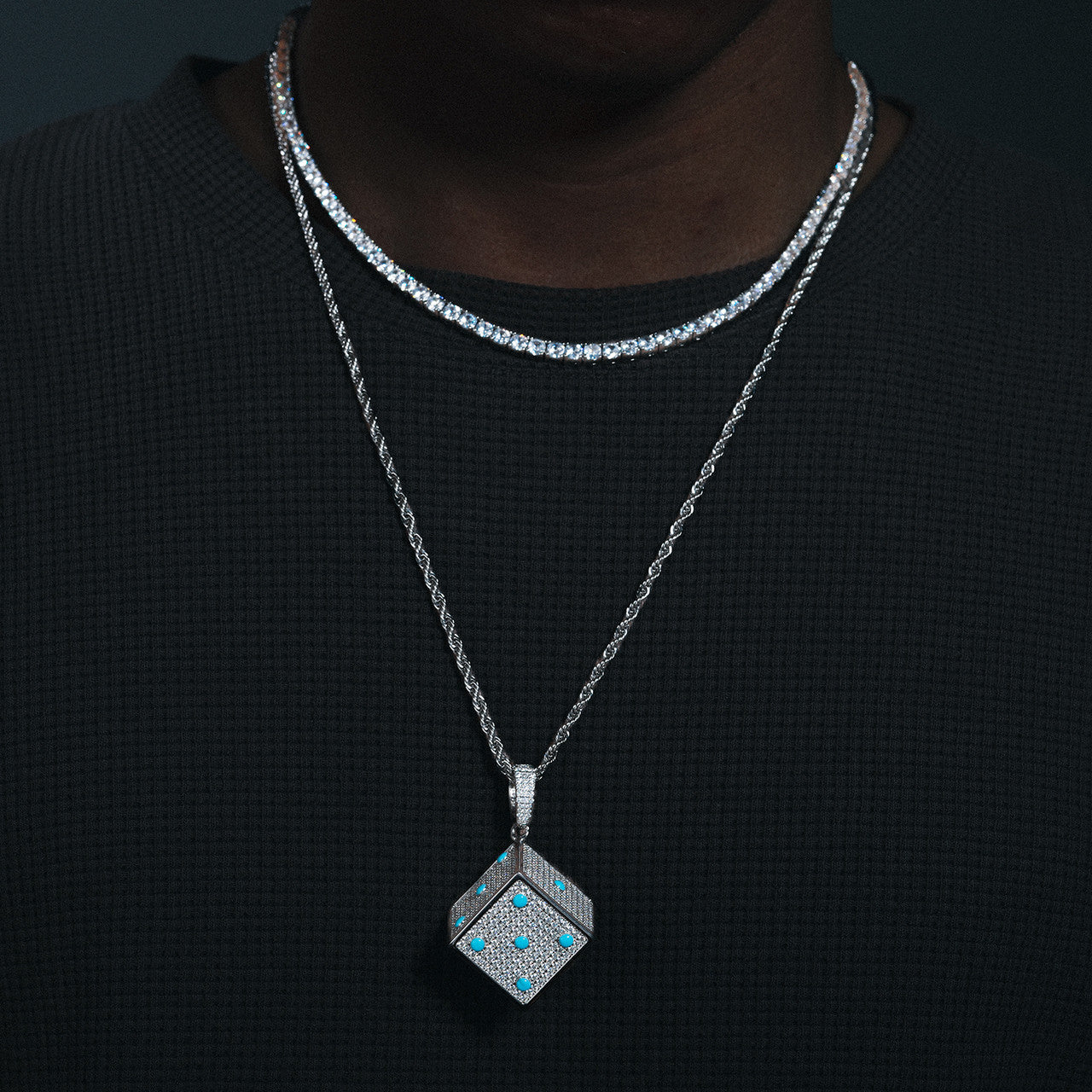 Dice Game | Mens Solid 925 Sterling Silver Glowing Dice Moissanite Diamond Hip Hop Pendant