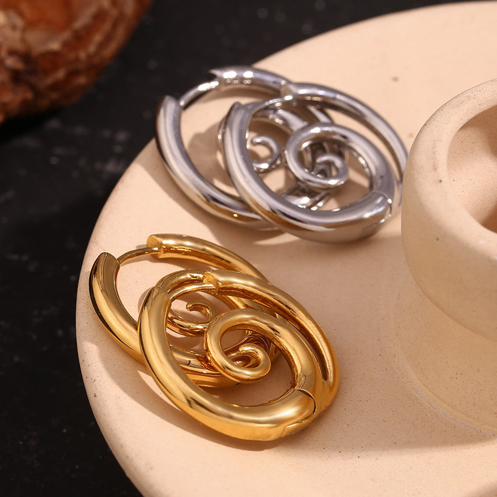 Ladies Spiral 18k Gold Stainless Steel Waterproof Tarnish Free Silver Color Earrings